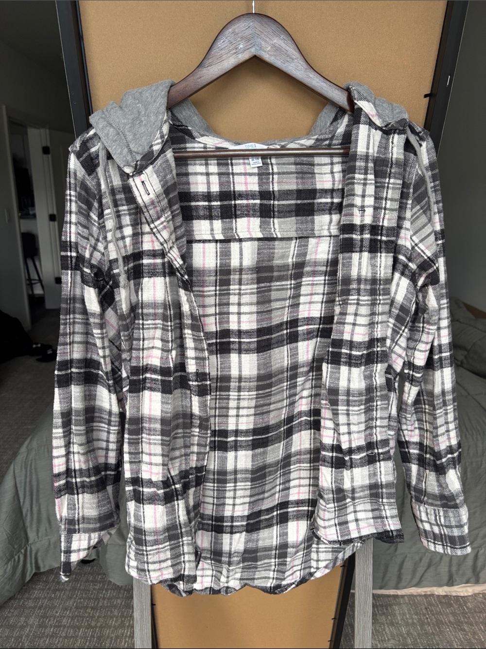 Time and Tru Black, White & Gray Plaid Hoodie Top